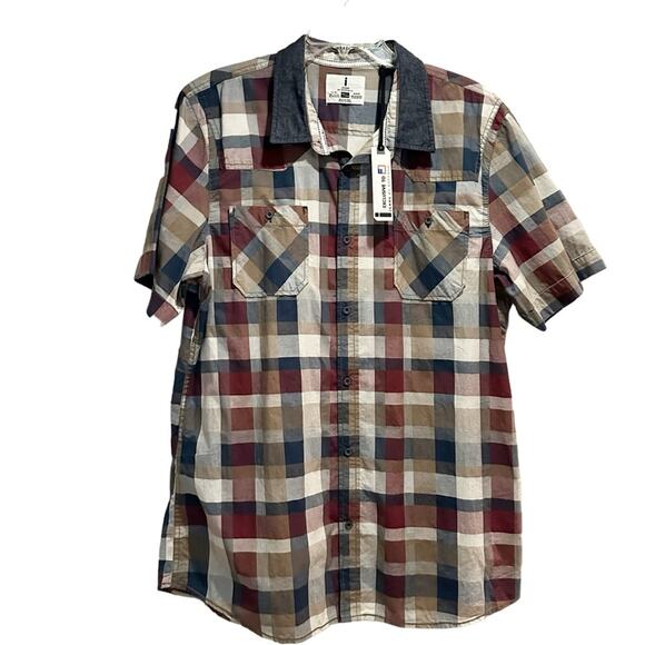 i Jeans by Buffalo Shirt Mens XXL Button Up Plaid NWT Short Sleeve Cotton - Picture 2 of 14